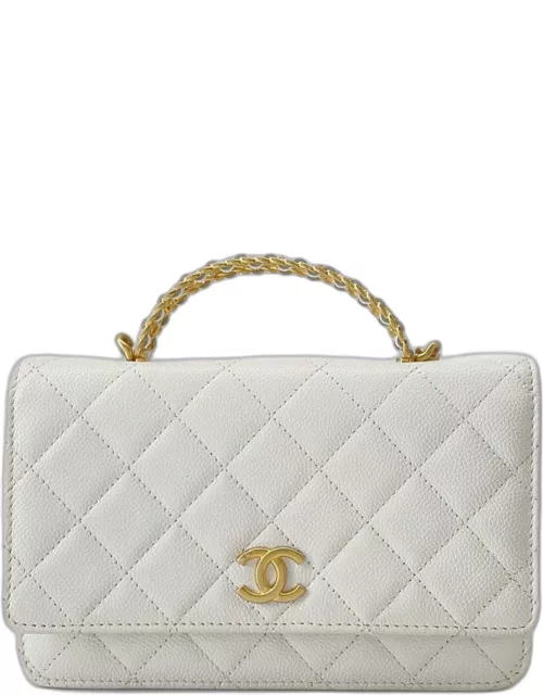CHANEL White Caviar Leather Chain Wallet On chain