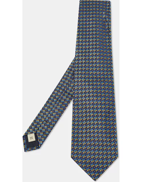 Burberry Navy Blue Geometric Pattern Silk Traditional Tie