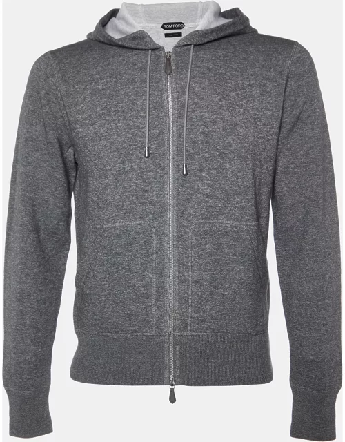 Tom Ford Grey Cotton Knit Zip Front Hooded Jacket