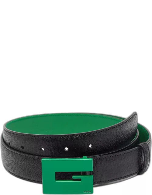 Gucci Black/Green Leather G Square Buckle Belt 100C