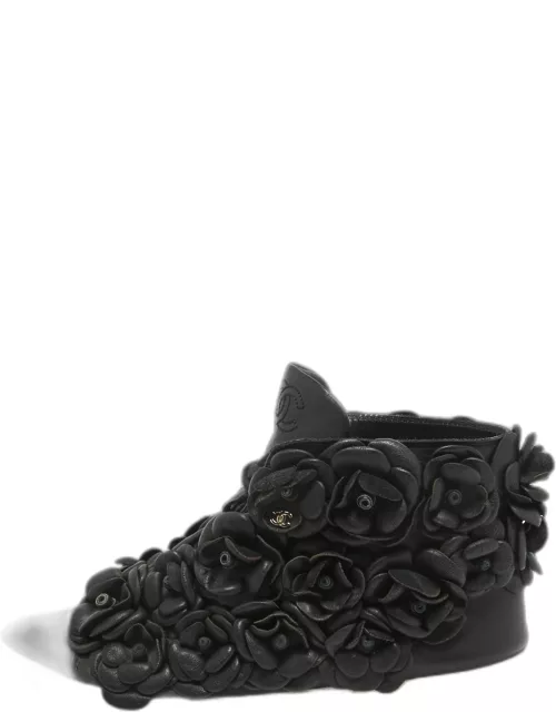 Chanel Black Leather Camelia High Top Sneaker