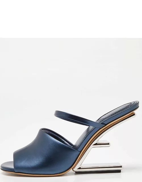 Fendi Blue Leather Fendi First Slide Sandal