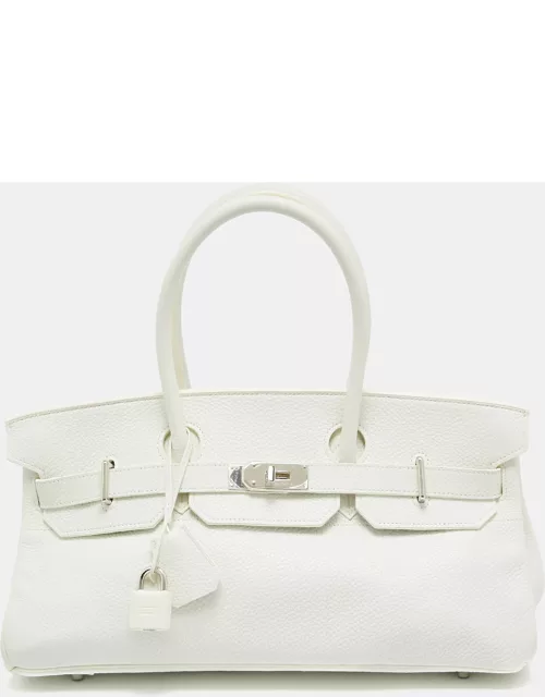 Hermès Blanc Taurillion Clemence Leather Palladium Finished Shoulder Birkin JPG 42 Bag