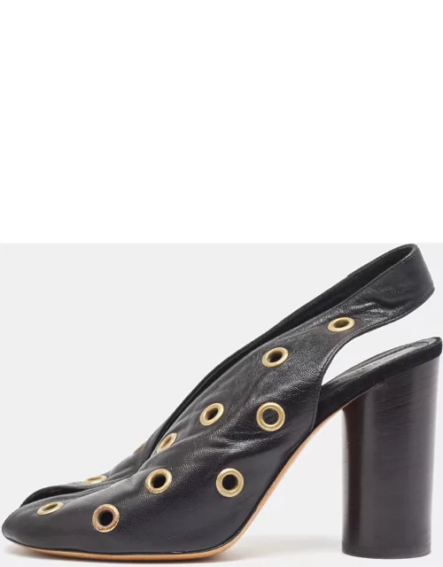 Isabel Marant Black Leather Embellished Slingback Sandal