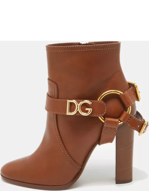 Dolce & Gabbana Brown Leather Logo Ankle Boot