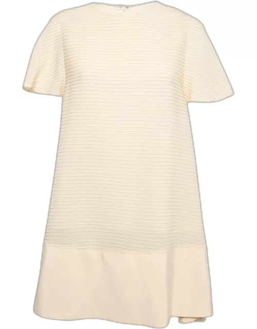 Balenciaga Cream Silk Pintuck Detail A-Line Shift Dress