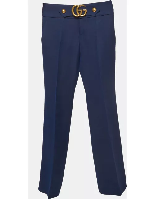 Gucci Blue Double Stretch Jersey GG Marmont Buckle Detail Trousers