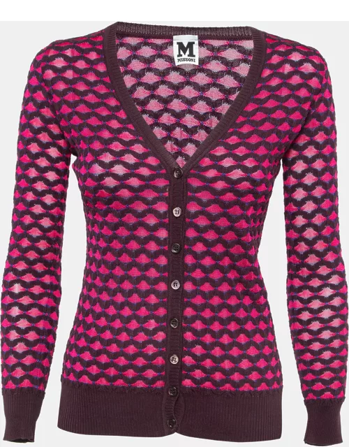 M Missoni Pink Chevron Pattern Knitted Buttoned Cardigan
