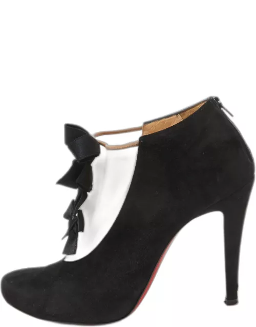 Christian Louboutin Black Suede and Mesh Triple Bow Bootie