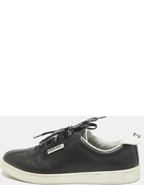 Chanel Black Leather Logo Lace Up CC Low Top Sneaker