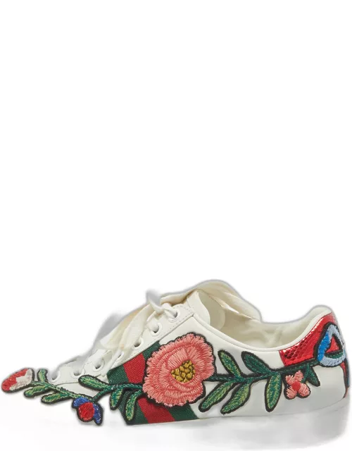 Gucci White Leather Ace Web Low Top Sneaker