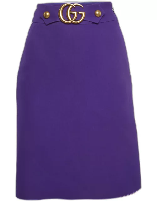 Gucci Purple Silk Blend GG Buckle Detail A-Line Knee Length Skirt