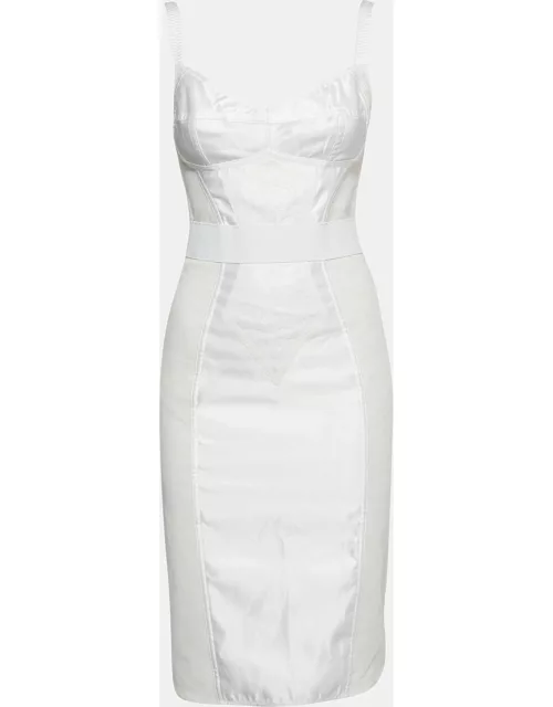 Dolce & Gabbana White Floral Lace and Satin Midi Corset Dress