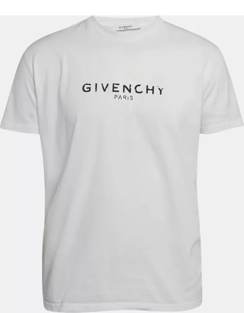 Givenchy White Faded Logo Print Cotton Crew Neck T-Shirt