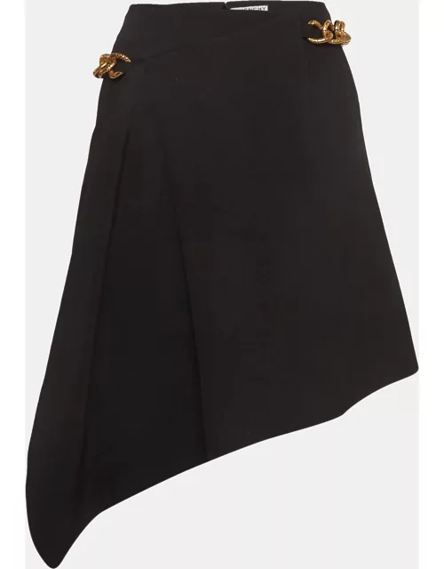 Givenchy Black Chain Belted Gabardine Asymmetrical Mini Skirt