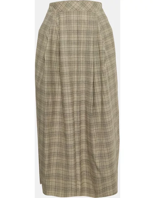 Roksanda Ilincic Beige Glen Plaid Wool Pleated Midi Skirt