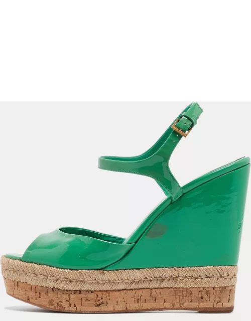 Gucci Green Patent Microguccissima Hollie Wedge Sandal