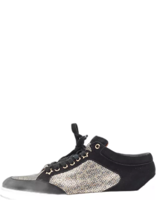 Jimmy Choo Sliver/Black Suede and Glitter Miami Sneaker