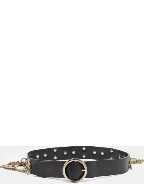 Dolce & Gabbana Black Leather Chain Ring Detail Waist Belt 85C