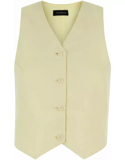 The Andamane Yellow Vest With Buttons In Linen Blend Woman