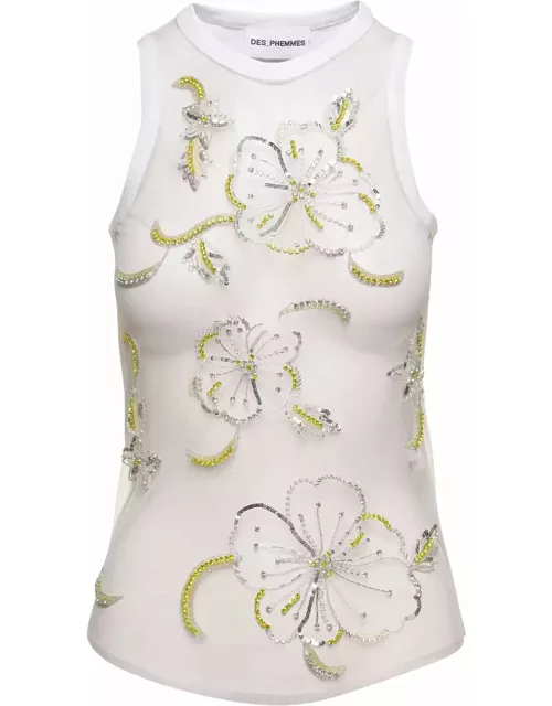 Des Phemmes Hibiscus Embroidered Tank Top