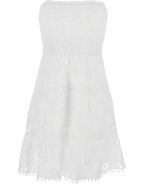Temptation Positano White Short Embroidered Dress In Cotton Woman