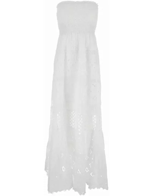 Temptation Positano White Long Embroidered Dress In Cotton Woman