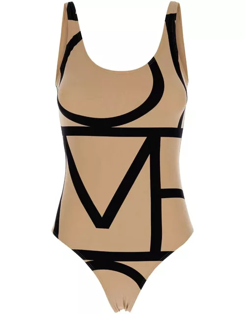 Totême Beige Swimsuit With Black Details In Techno Fabric Woman