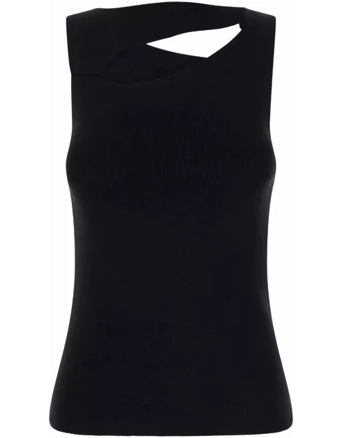SEMICOUTURE Black Sleeveless Top With Cut-out At The Front And Back In Viscose Blend Woman