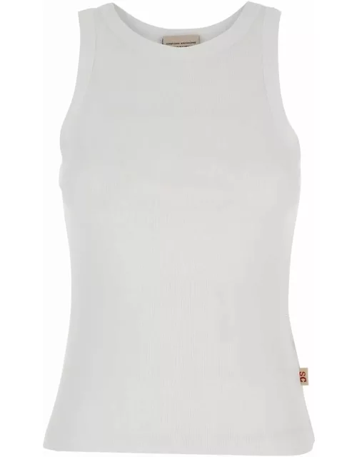 SEMICOUTURE White Ribbed Tank Top With U Neckline In Cotton And Modal Blend Woman