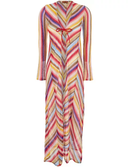 Missoni Multicolor Long Beach Robe With Zigzag Motif In Crochet Woman