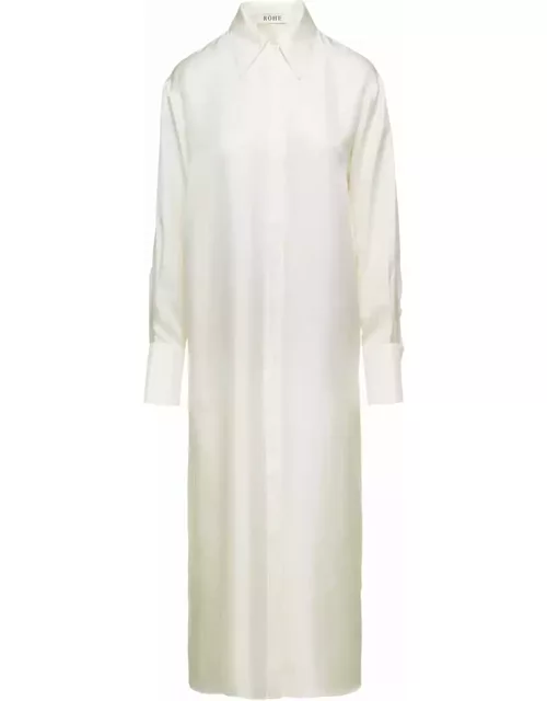 Róhe Ivory White Shirt Dress With Cut-out At Back In Silk Woman
