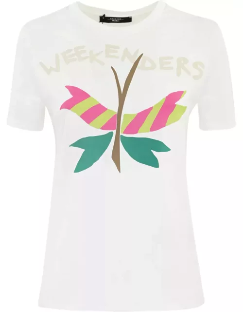 Weekend Max Mara White nervi Cotton T-shirt With Nervers Print