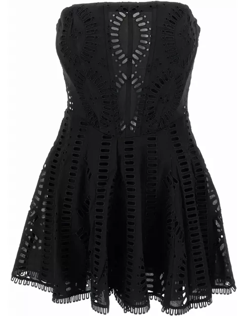 Charo Ruiz zannick Mini Black Dress With Flower Lace Embroidery Woman