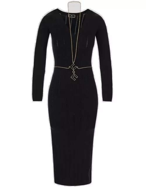 Chain-embellished V-neck Midi Dress Elisabetta Franchi