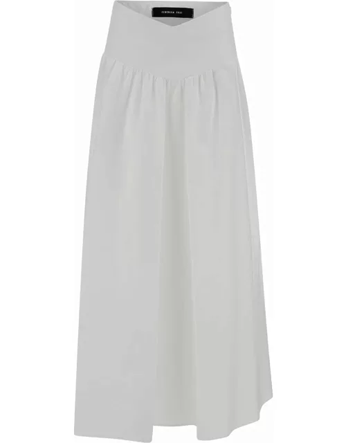 Federica Tosi Long White Pleated Skirt In Stretch Cotton Woman
