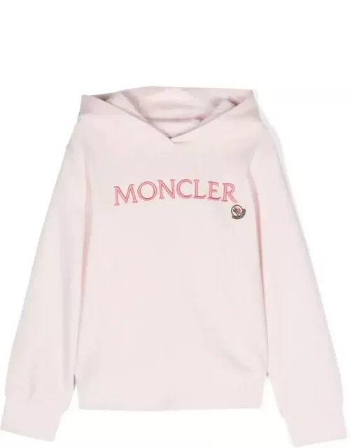Moncler Pink Hoodie With Embroidered Lettering Logo