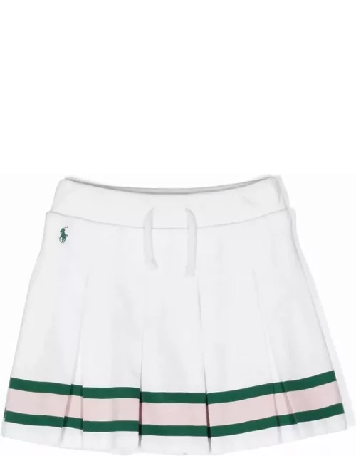 Ralph Lauren White Pleated Mini Skirt With Striped Pattern