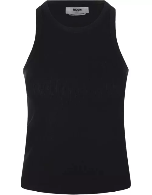 Black Ribbed Tank Top With Msgm Signature