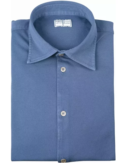 Fedeli Shirt In Cerulean Blue Cotton Piqué