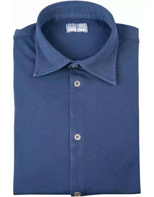 Fedeli Shirt In Cobalt Blue Cotton Piqué