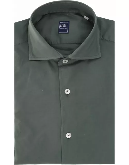 Fedeli Green Poplin Classic Shirt