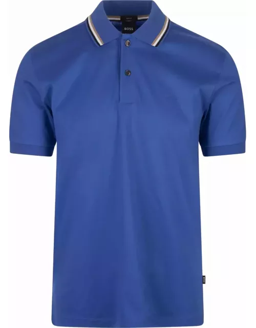 Hugo Boss Royal Blue Slim Fit Polo Shirt With Striped Collar