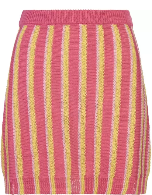 Marni Pink, Yellow And White Striped Knitted Mini Skirt