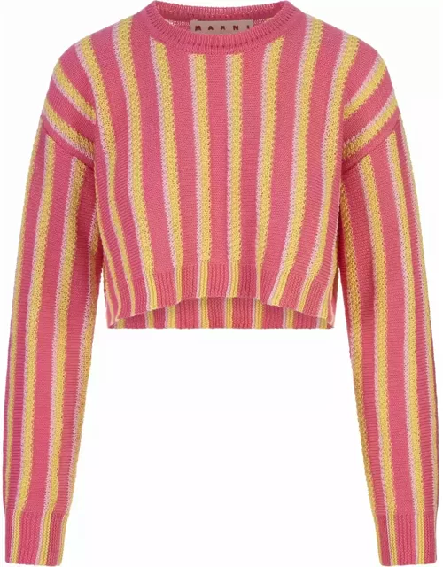 Marni Pink, Yellow And White Striped Knitted Crop Pullover