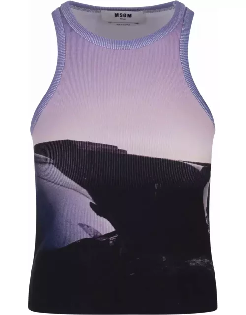 MSGM Ribbed Tank Top With Print