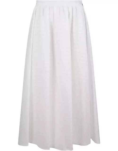 MSGM Long White Skirt In Seersucker