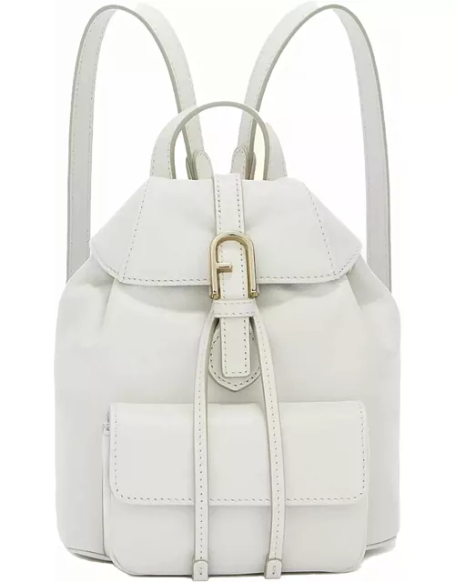 Furla Flow Mini White Leather Backpack