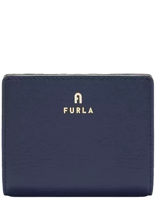 Furla Camelia S Blue Wallet In Grained Leather