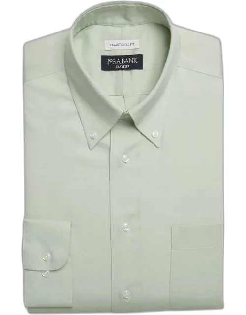 JoS. A. Bank Big & Tall Men's Traveler Collection Traditional Fit Button Down Collar Dress Shirt , Light Green, 17 36